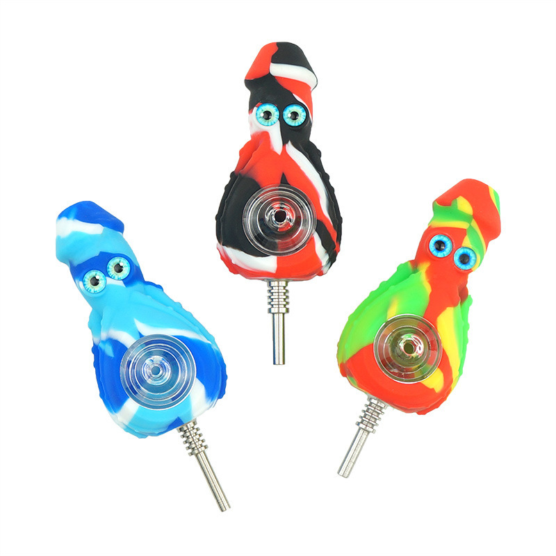 

Octopus Type Silicone smoking pipe environment friend easy clean Oil Rigs with Titanium nails Mini Smoke