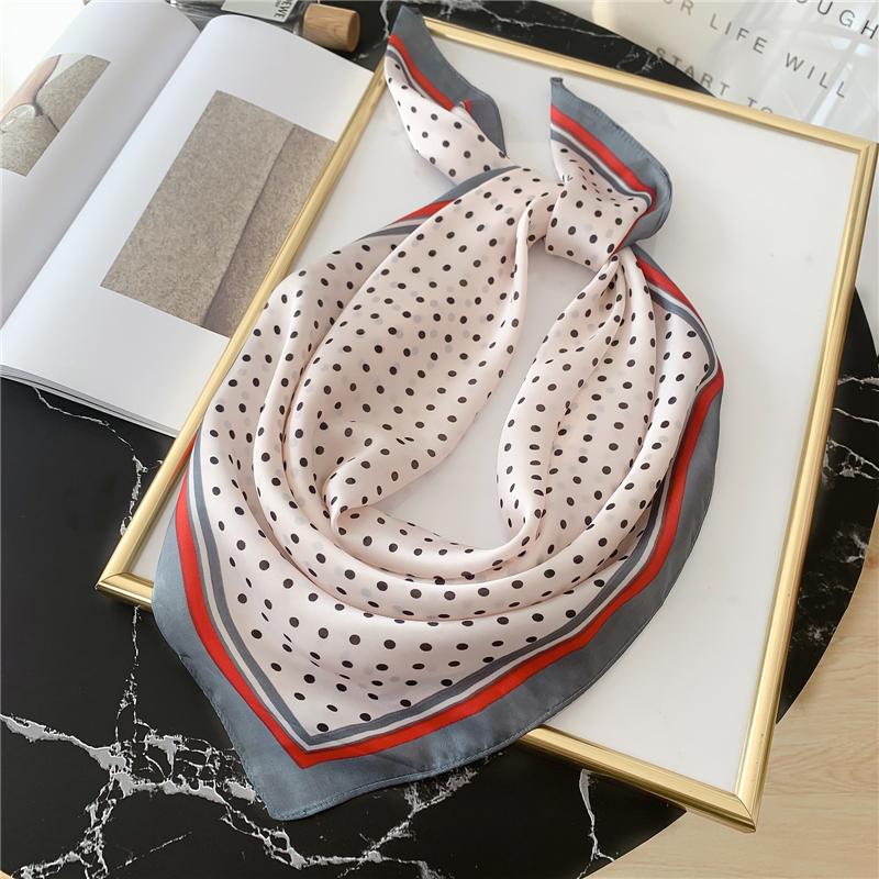 

Scarves Women Polka Dot Square Neck Hair Silk Summer Foulard Shawl Lady Wrap Bandana Spring Neckerchief 2021