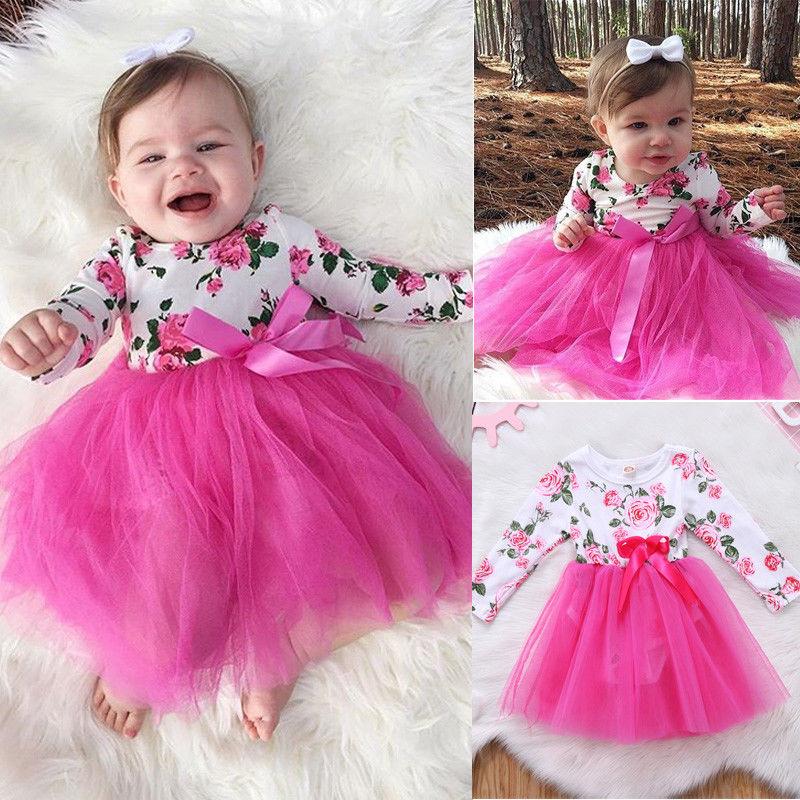 

Girl's Dresses Born Baby Girl Jumpsuit Tulle Lace Long Sleeve Dress Clothes Outfit Floral Tutu Princess For Girls Christmas, Beige