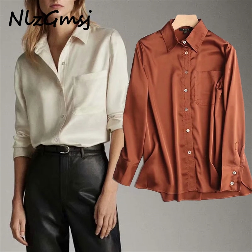 

england style office lady satin solid loose blouse women blusas mujer de moda kimono shirt womens tops and 210628, Begie