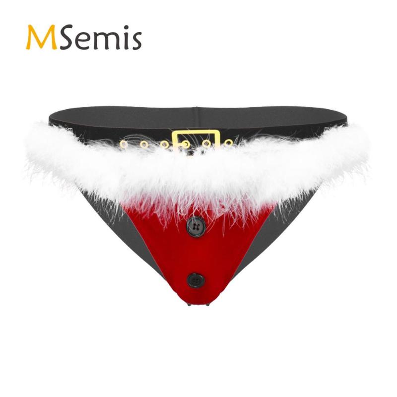 

Mens Lingerie Christmas Santa Underwear Velvet Low Rise Elastic Waistband Panties Open BuJockstrap G-string Thong Briefs One-Piece Suits