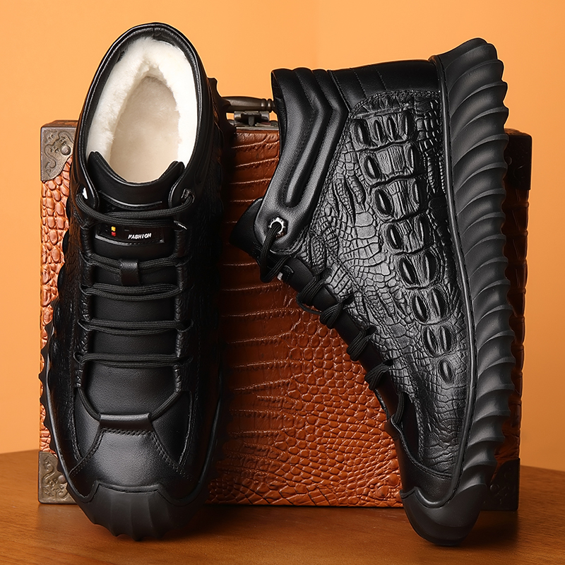 

Genuine Leather Wool Warm Men Boots Autumn Winter Cow Leather Ankle Snow Boots Casual Footwear Men Shoes, 5011 black