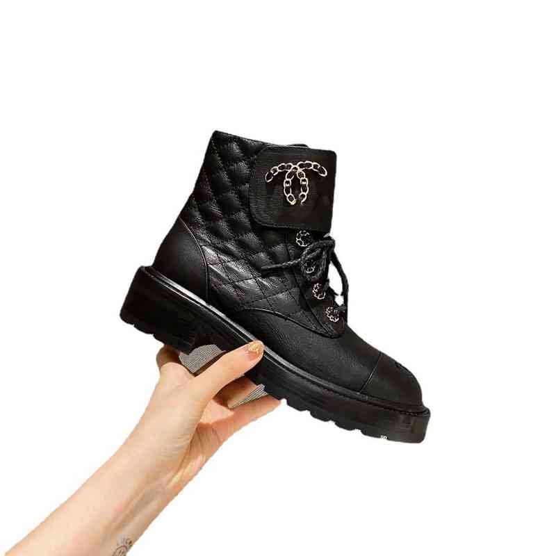 

Small fragrant wind inner heightening Martin boots 2022 autumn new fragrant grandma short boots leather thick bottom thick heel round head, Black