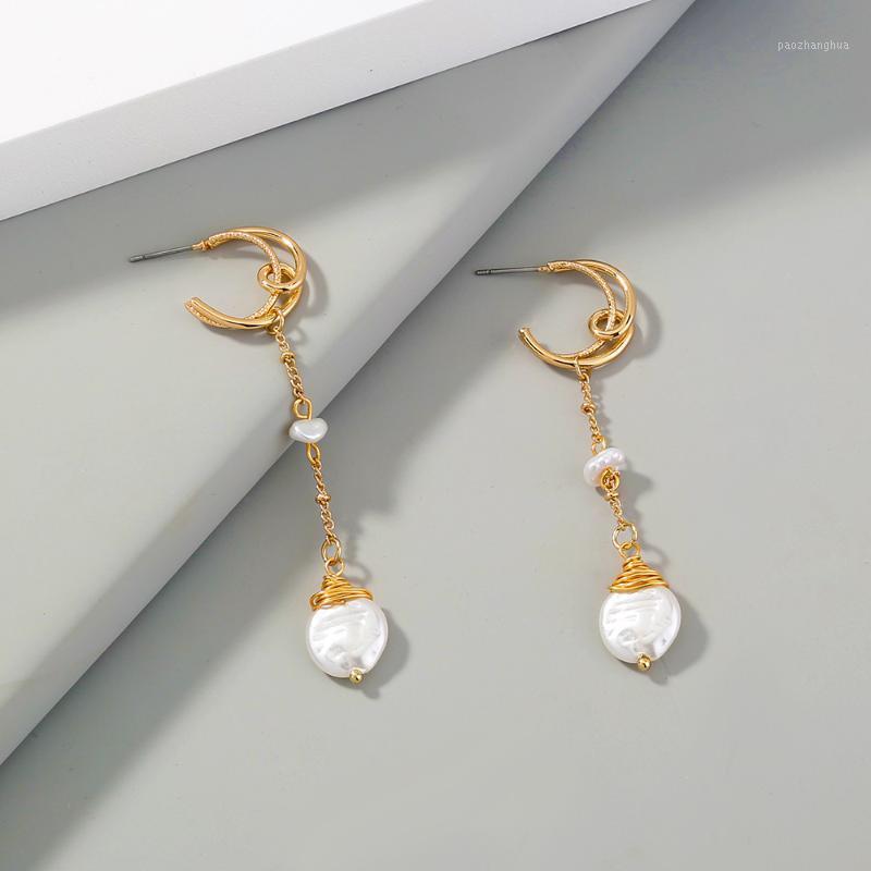 

Stud Fashion Tassel Earrings Female Moon Ear Hook Long Round Bead All-match Jewelry, Golden;silver