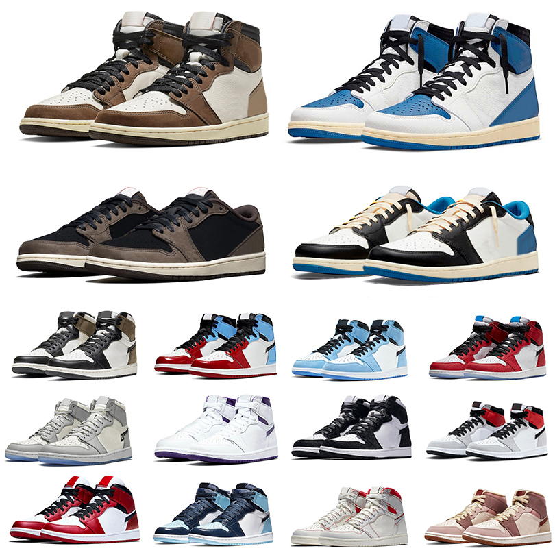 

Jumpman 1s University Blue 1 OG Basketball shoes High Dark Mocha Travis Scott UNC Light Smoke Grey Hyper Chicago patent bred royal toe men women trainers sneakers, Color#49