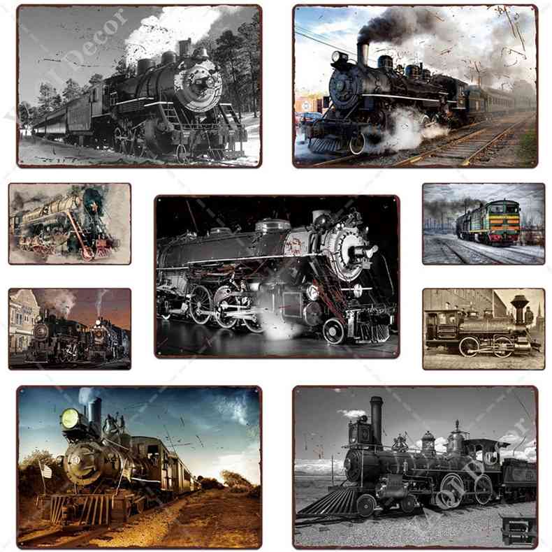 

Train Vintage Metal Plate Tin Signs Man Cave Retro Plaque Bar Pub Club Home Decor Wall Stickers Postera
