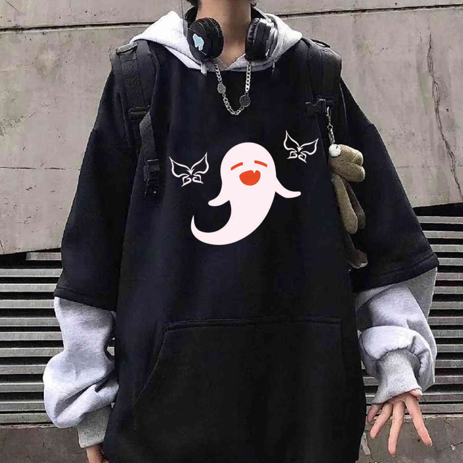 

Kawaii Genshin Impact Hoodie Unisex Long Sleeve Funny Cute Pullover Sweatshirts Teens Y1109, Black