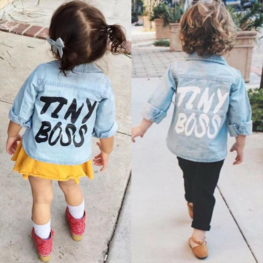 

2 7t newborn kid baby girl tiny boss letter print shirts clothes denim long sleeve coat shirt, Blue;gray
