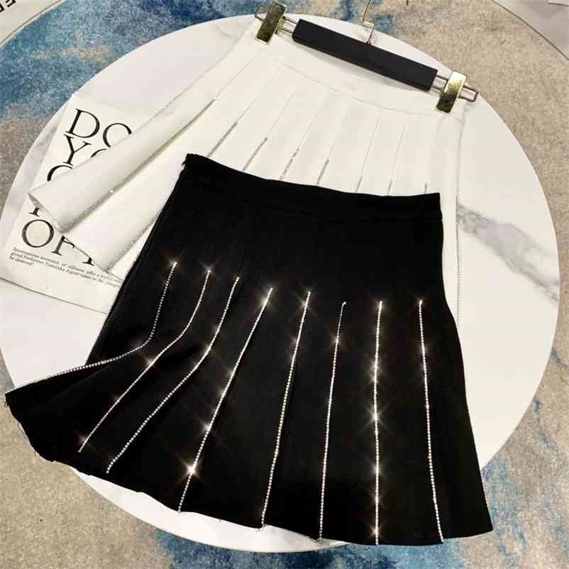 

Spring Arrivals Solid Color High Waist Stripe Chain Edge Pleasted Skirt MZ549 210525, Black