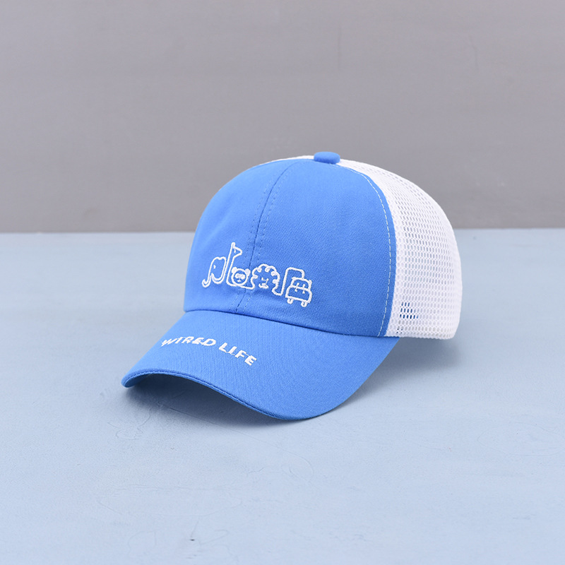 

2021 Spring Summer Cartoon embroidery mesh cotton Casquette Baseball Cap Adjustable Snapback Hats for child boy and girl 117, Blue;gray