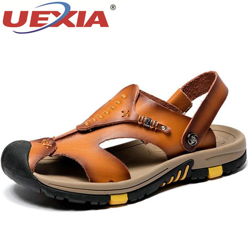 

Sandals UEXIA Summer Men Shoes Leather Classic Roman 2021 Slipper Outdoor Sneakers Beach Flip Flops Water Trekking, Black