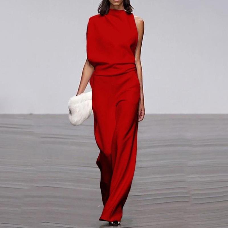 

Womens Jumpsuits Rompers One-shoulder Sleeve Casual Commuting Jumpsuit Formal Knitted Solid Straight Sexy Costume White Summer, Burgundy