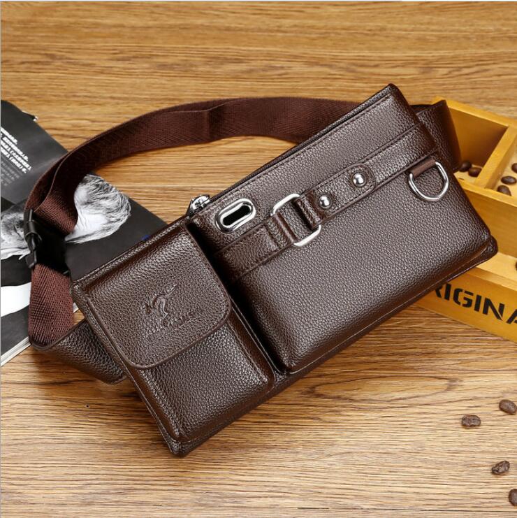

Factory wholesale leather men brand shoulder bags outdoor sports casual slung chest bag street trend multifunctional pocket decoration mens handbag, Black