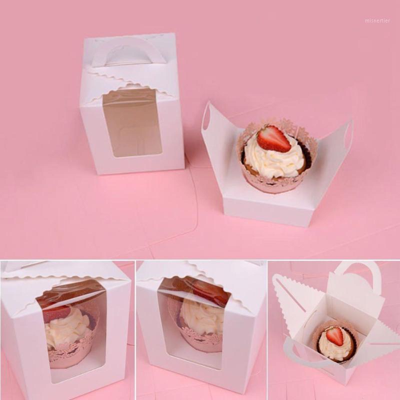 

Gift Wrap Cupcake Box Cake Packaging With Handle Single Boxes Case 5pcs