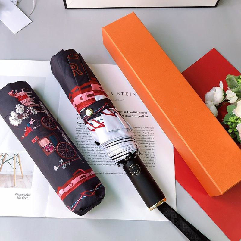 

Classic folding For Women summer 2 patterns Fold Fashion Rain Umbrellas VIP with round gift box, With box