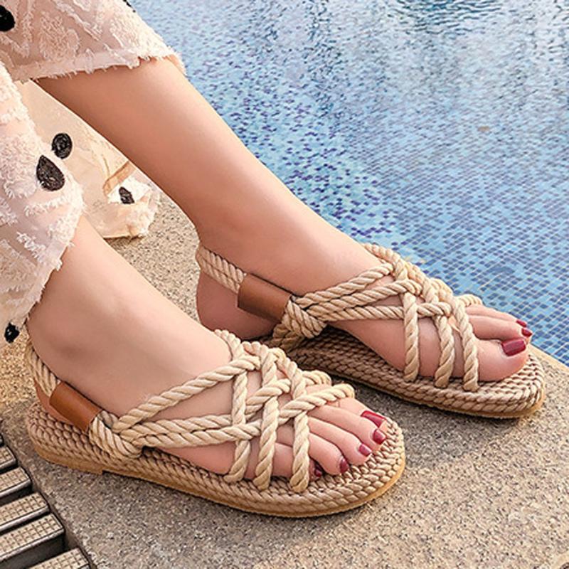 

Sandals Woman Shoes Braided Rope With Traditional Casual Style And Simple Creativity Fashion Women Summer, Black