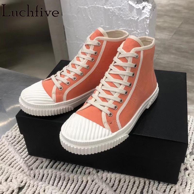 

Boots Lace Up Round Toe Ankle Thick Sole Femme Runway Women Sneakers 2021 Orange Denim Platform Shoes, Black