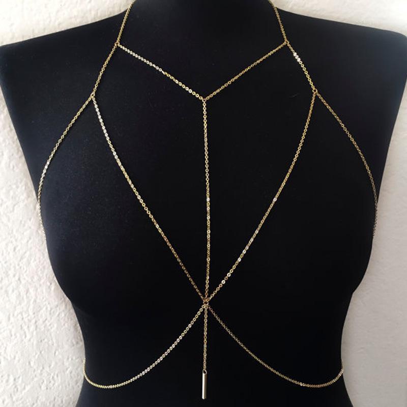 

Sexy Beach Body Necklace Women Gold Color Bra Harness Sparkle Summer Bralette Bikini Jewelry1