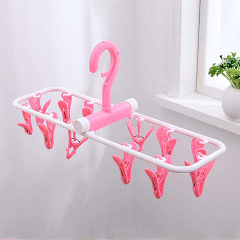 

Hangers & Racks 12 Clips Drying Rack Non-Slip Clothes Windproof Underwear Travel Socks Rotatable Foldable Hanger Plastic Bathroom Anti-falli
