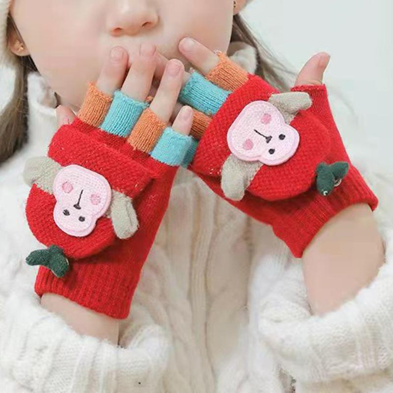 

Children's Mittens 1-4 Years Old Children Winter Fingerless Gloves Kids Cute Monkey Warm Soft Knitted Girls Boys Indoor And Outdoor, White
