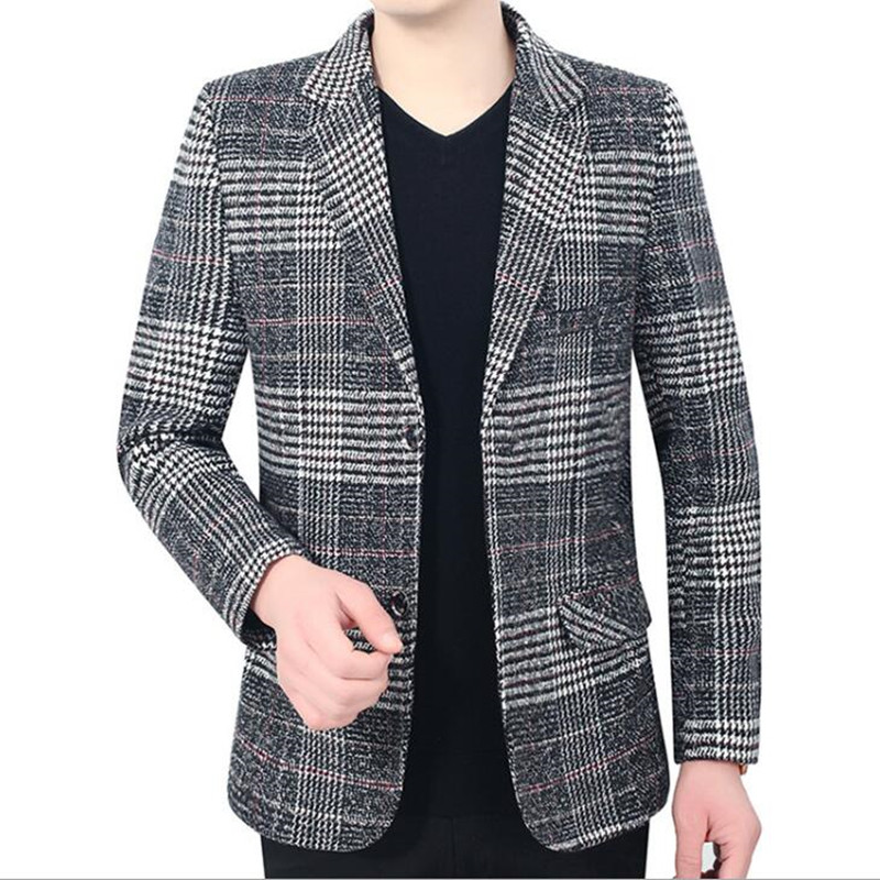 

Men Blazers Suit Coats Male Business Casual Plaid Coat Brand Clothing, Gray