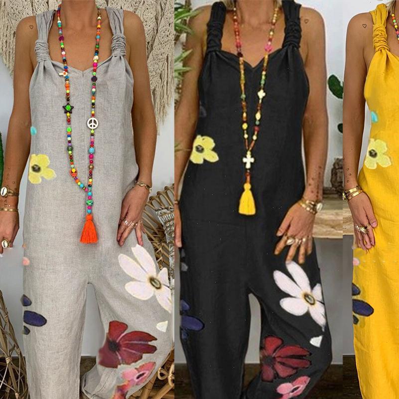 

plus size womens jumpsuit 5xlfashion women sleeveless bib overall backless floral print loose dungarees fashion playsuits bodysuit, Black;white
