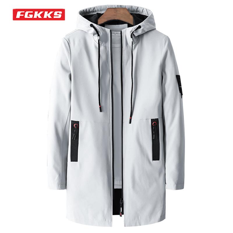 

Men's Trench Coats FGKKS Spring Autumn Jacket Windbreaker Slim-Fit Windprood Stand Collar Rain Coat Male Korean Fashion Jackets, Black