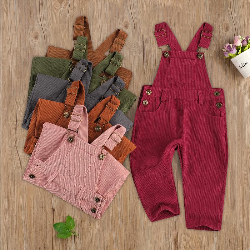 

Jumpsuits 1-5Y Autumn Kids Girls Corduroy Overalls Pants Solid Button Pocket Straight Trousers Outfits 5 Colors, Blue
