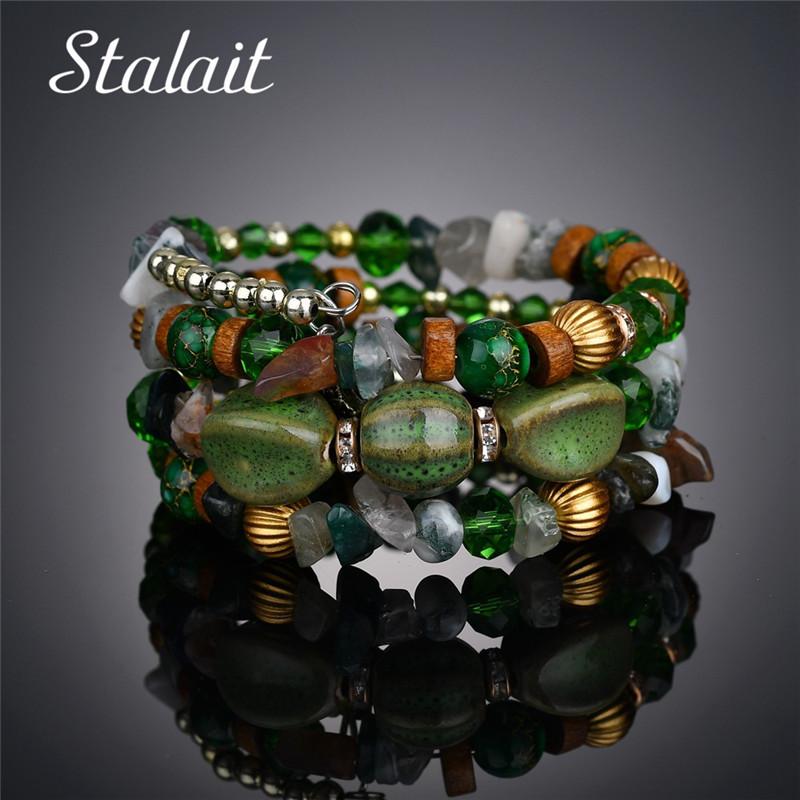 

Beaded, Strands Women Multi-Layer Bohemia Oval Round Shape Colorful Strand Beaded Bracelet Jewelry For Gold Color Ball Wedding Engagement, Black