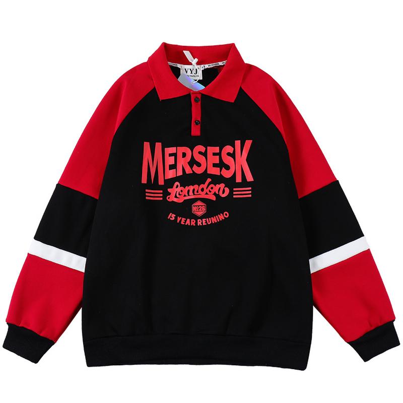 

Men's Hoodies & Sweatshirts Mens Collar Long Sleeve Fleece Pullover Unisex Oversize Loose Patchwork Sweatshirt Winter Letter Printed Th, Black