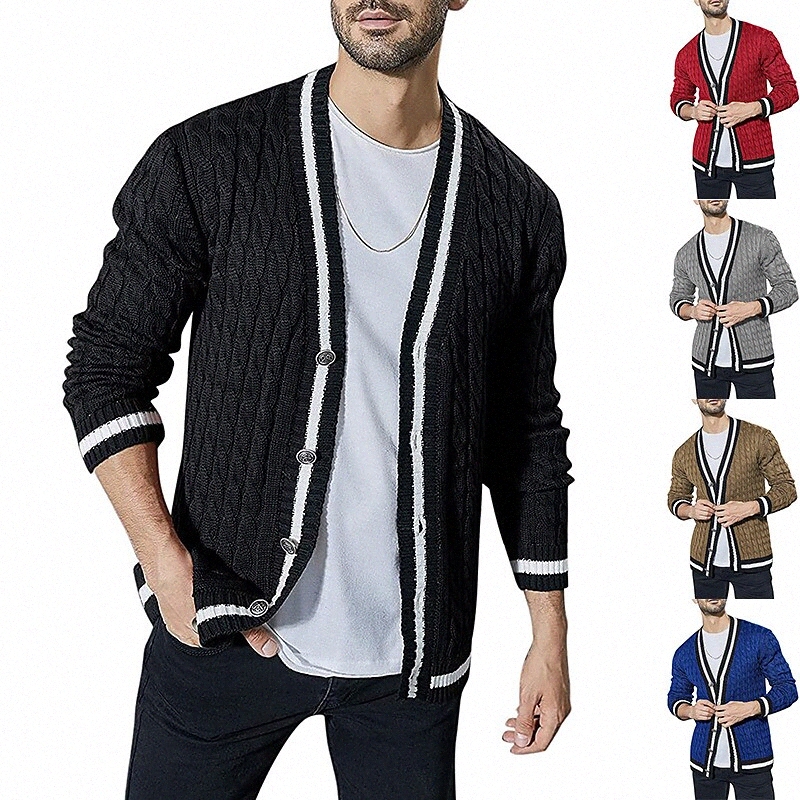 Pull Cardigan pour hommes Bloc de couleur tricoté Casual Casual Manches longue Manches courantes Cardigans Cardigans V Cou Chute Hiver Bleu gris