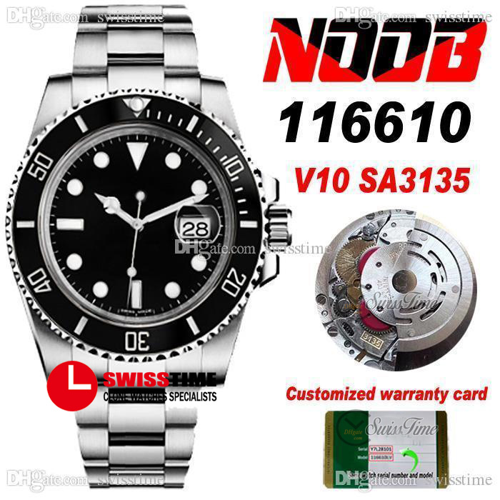 

N V10 SA3135 Automatic Mens Watch Black Ceramic Bezel Dial 904L Steel Case Bracelet Super Edition Same Series Warranty Card Watches Blue Hairspring Swisstime A1, Tag label no watch)