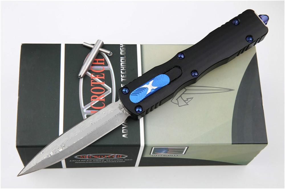 

outdoor camping knife Damascus blade Aluminum alloy handle Self-defense Out the front Double Action automatic edc tools