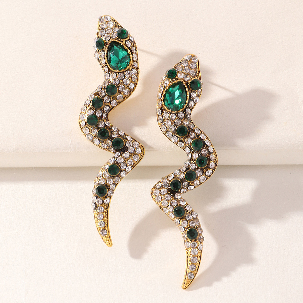 Stud S2493 Fashion Jewelry Diamond Snake Stud Earrings Rhinstone Snakes Earring-image-927590484