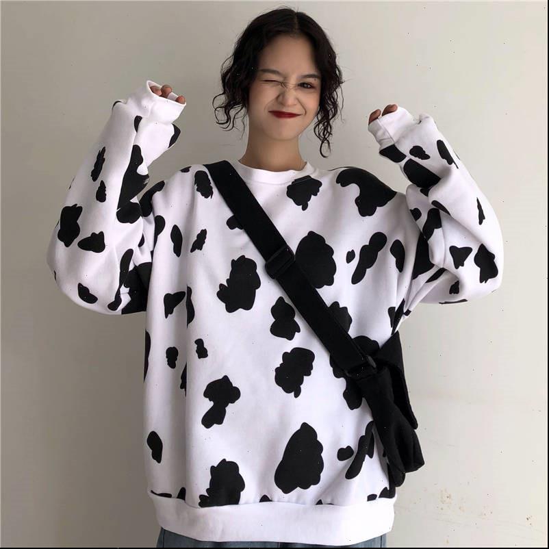 

hoodies womens t shirt women cute cow japan kawaii hoodie loose pullover sweatshirt harajuku oversized long sleeve jumper, White
