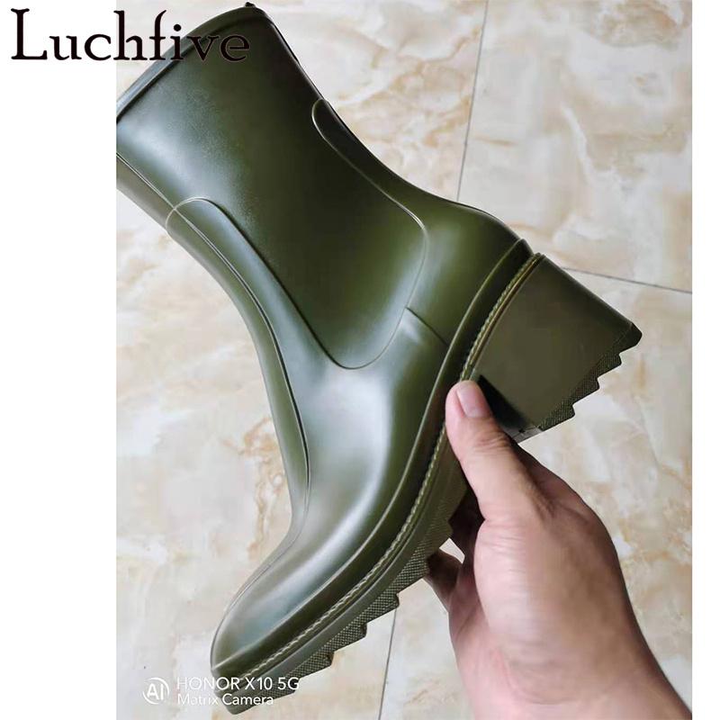 

Boots Spring Brand PVC Rainboots Women Shoes Round Toe Platform High Heel Casual Square Designer For, Black