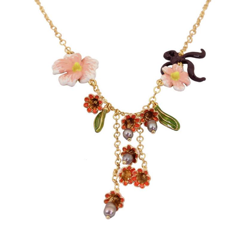 

Pendant Necklaces European And American Personality Lily Of The Valley Series Pink Petals Hand-painted Enamel Adjustable Clavicle Chain Neck