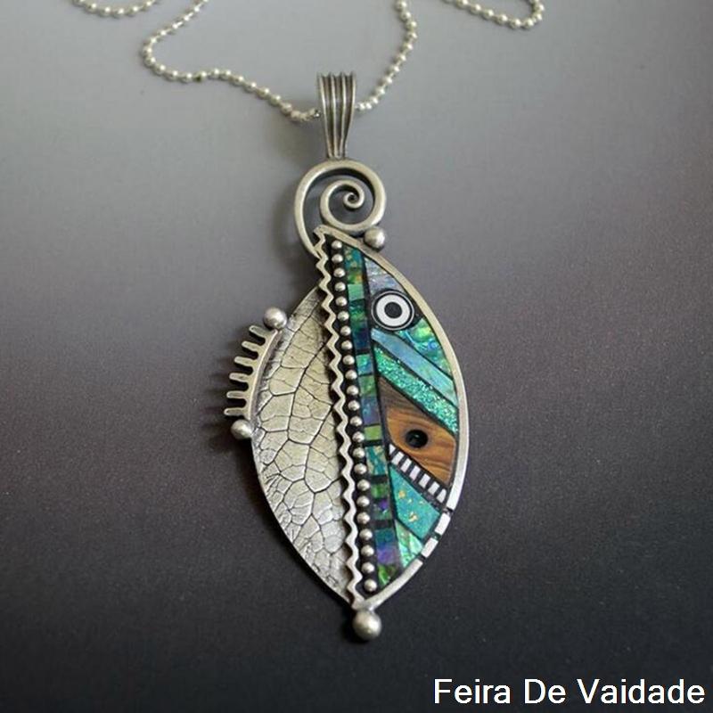 

Pendant Necklaces Fashion Bohemian Resin Green Leaf Pendants Necklace Jewelry Women Ethnic Vintage For Female Friend Gift, Silver