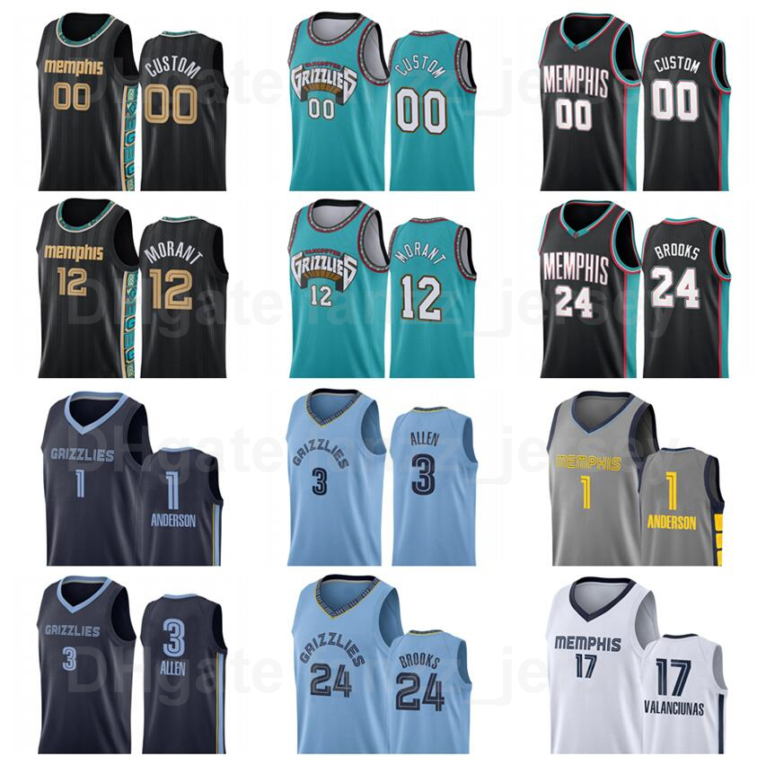 

Screen Printed Basketball Ja Morant Jersey 12 Jonas Valanciunas 17 Kyle Anderson 1 Grayson Allen 3 Custom Name Number Black Green Blue White