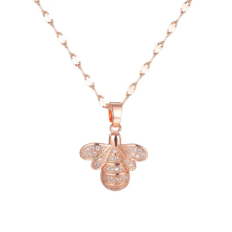 

Fashion Cute Bee Zircon Pendants Necklaces For Women 2021 Kpop Rose Gold Jewelry Stainless Steel Chains Bff Wholesale Pendant