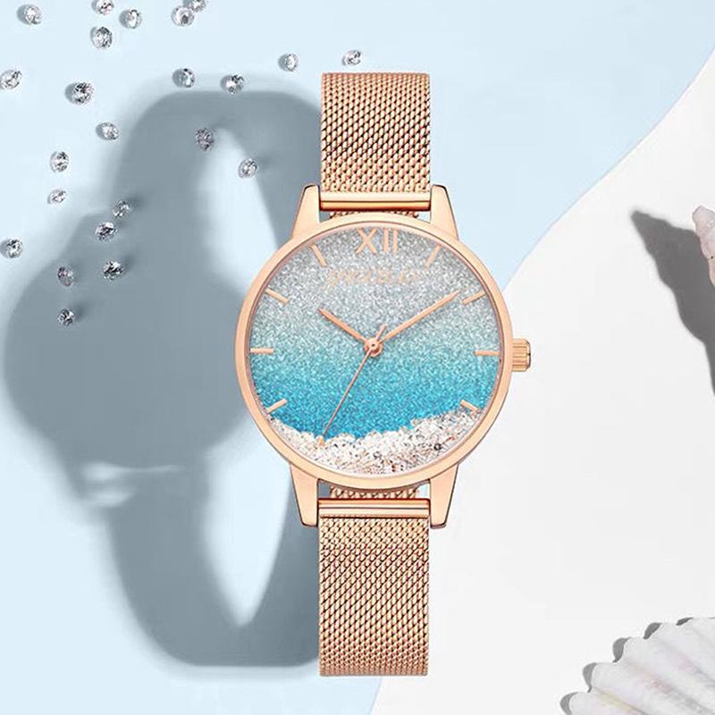 

Wristwatches Gradient Color Ins Quicksand Rhinestone Alloy Dark Buckle Mesh Belt Girl Watch Fashion Temperament Couple Gift, 03