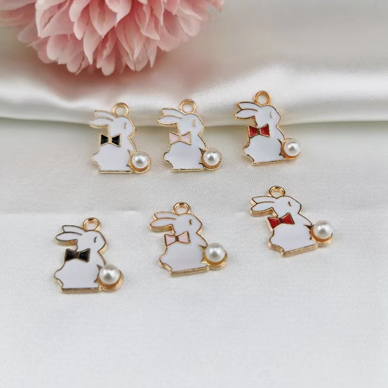 

20pcs 13*17MM DIY Material Enamel Pearl Bow Rabbit Shape Charms Ornament Bracelet Pendants For Necklace Earring Jewelry Making