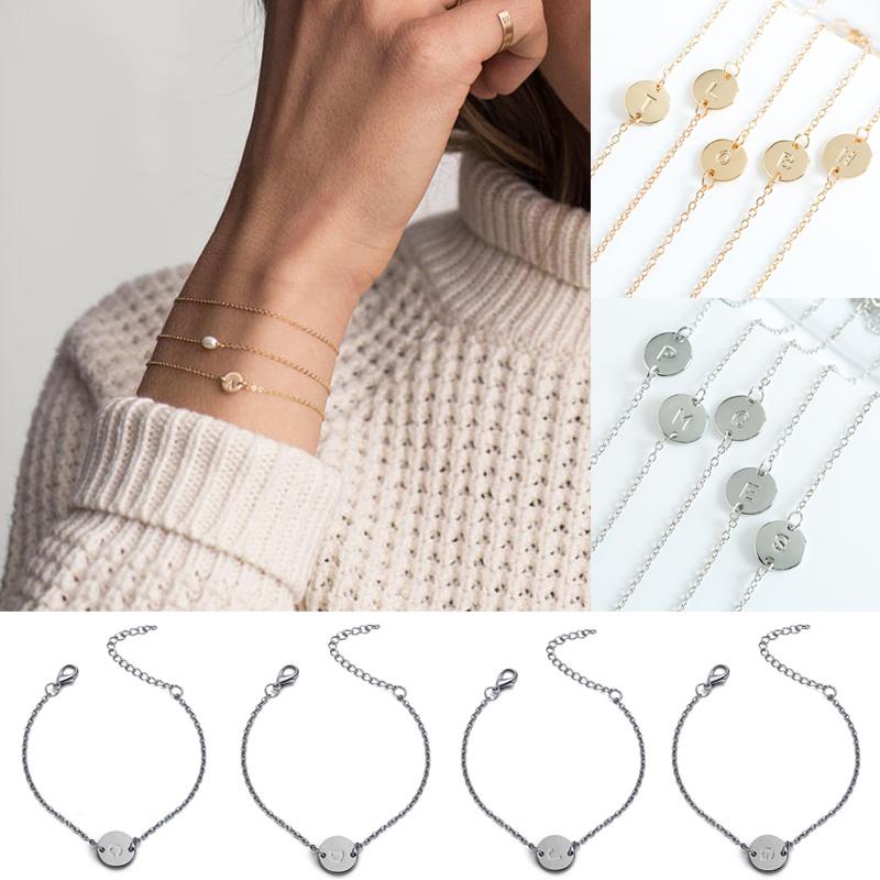 

Link, Chain Fashion 26 Letter Women Men Bracelet Silver And Gold Color Charm Wedding Personality Jewelry Pulseras Mujer J
