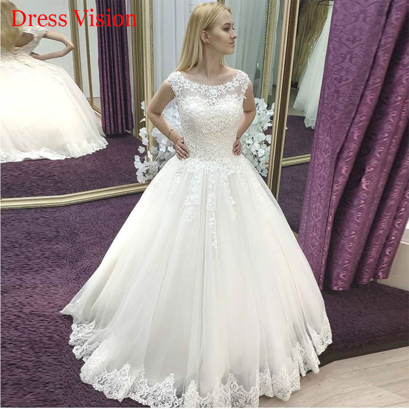 

Lace Appliques Wedding Dresses A-line Vestidos De Novia Robe De Soire De Mariage Wedding Gown, White