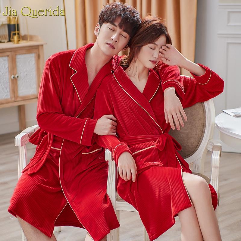 

Men's Sleepwear Mens Bathrobes Winter Long Sleeves Super Soft Velvet Robe Men And Women Matching Striped Pattern Belted Luxury Home Kimon Ro, 88675