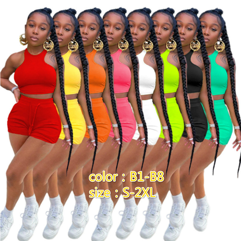

Designers Women Tracksuits Fashion Sexy Two Piece Set Shorts Summer Casual Suits Solid Colour Slim Sleeveless Sportswear, Not a product;don’t choose