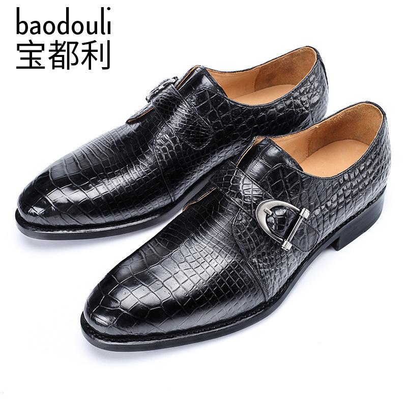 

The 2021 Alligator Shoes Men's Business Suits Classic Male Crocodile Belly Leather Dress, Black