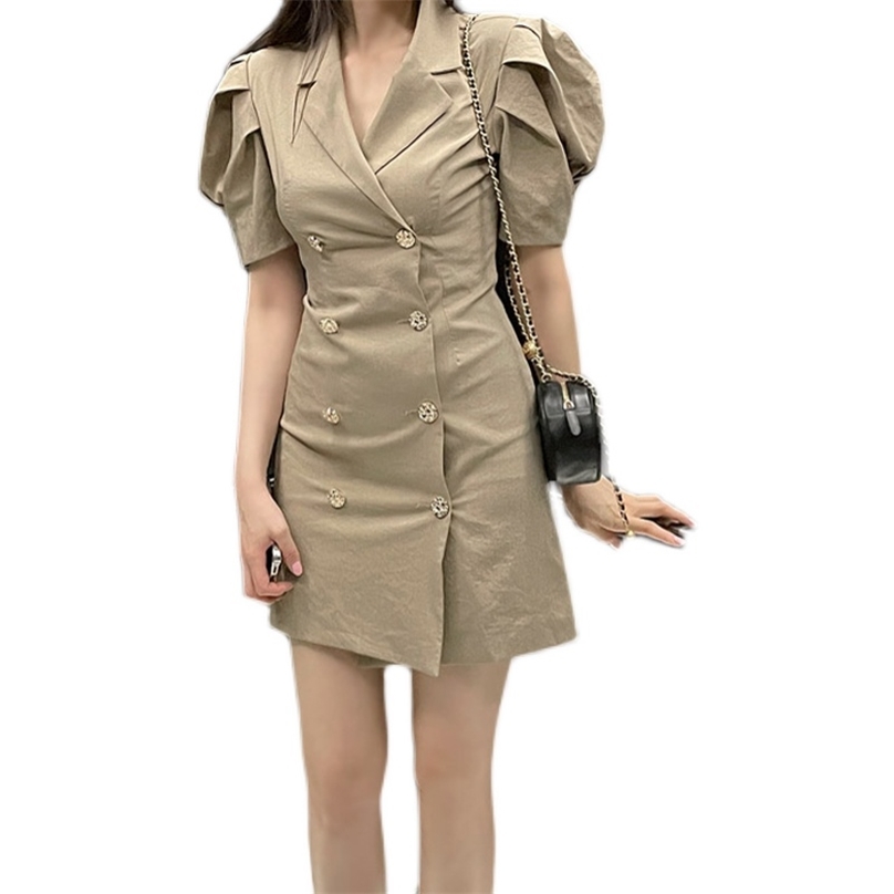 

Office tight Dress korean ladies Sexy Summer short Sleeve notched cabaret party mini Dresses for women 210602, Khaki