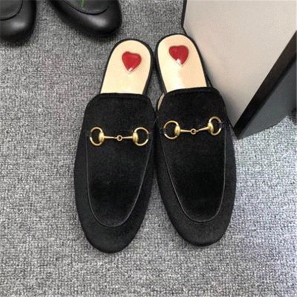

Men women slippers soft cowhide Lazy women Leather shoes Metal buckle beach slippers Mules Princetown Classic lady slippers Large Eur 34-45 t0VR#, Black
