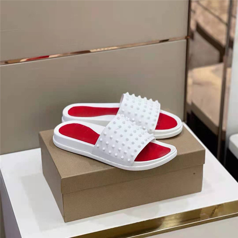 

Branded Rubber Rivets Slippers Red Bottom Men Women Sandals Cost-effective Flip Flops Replaceable Scuffs Top Quality Summer Fashion Studded, Black